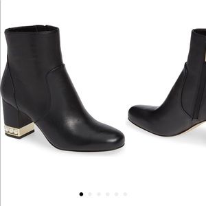 Karl Lagerfeld Paris Sadie Pearl Heel Black Leather Booties